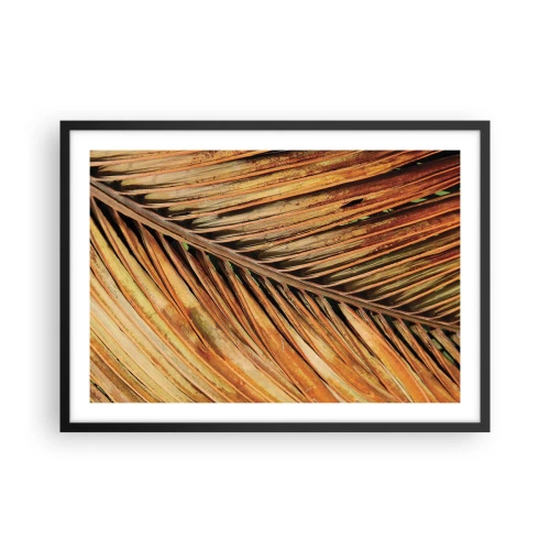 Affiche dans un cadre noir - Poster - Gros plan d'une feuille de palmier sèche aux tons chauds - 70x50cm - Or de noix de coco - Décoration murale moderne pour le salon et la chambre ARTTOR