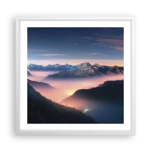 Affiche dans un cadre blanc - Poster - Lumière dans les vallées - 50x50 cm