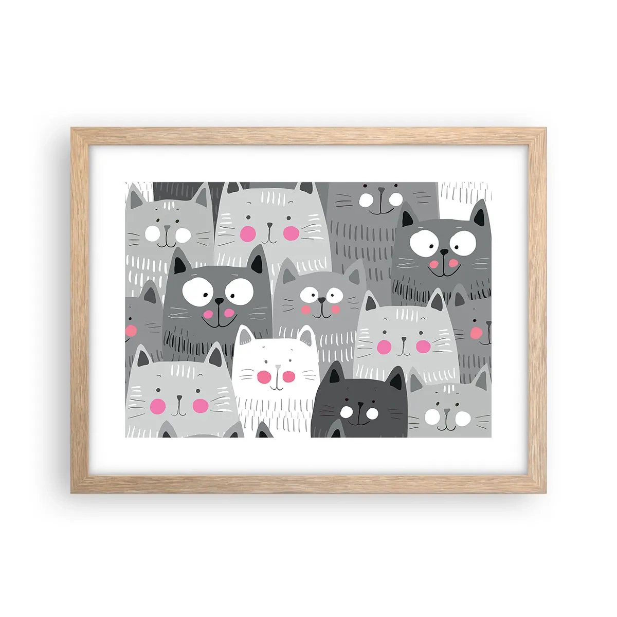 Affiche dans un chêne clair - Poster - Le monde des chats - 40x30 cm