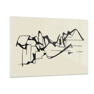 Impression sur verre - Image sur verre - Ligne abstraite noire et blanche formant le contour d'un paysage - 120x80cm - Peut-être un paysage - Décoration murale moderne pour le salon et la chambre ARTTOR