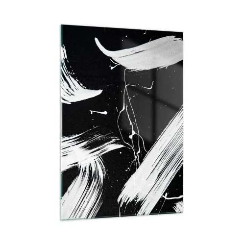 Impression sur verre - Image sur verre - Coups de pinceau blancs sur fond noir - 50x70cm - Briser les ténèbres - Décoration murale moderne pour le salon et la chambre ARTTOR