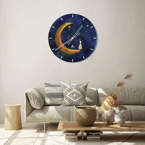 Horloge murale - Pendule murale - Une figure sur la lune dans un ciel nocturne de conte de fées avec une lanterne - 30x30cm - Appel du monde - Décoration murale moderne pour le salon, la cuisine et la chambre ARTTOR