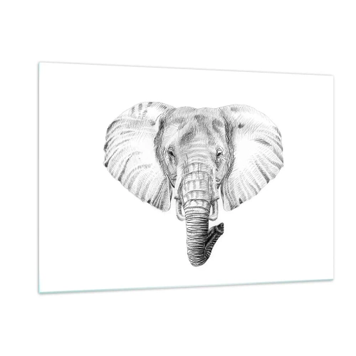 Impression sur verre - Image sur verre - Dessin en noir et blanc d'une tête d'éléphant sur fond blanc - 120x80cm - "Un éléphant ça trompe bien souvent" - Décoration murale moderne pour le salon et la chambre ARTTOR