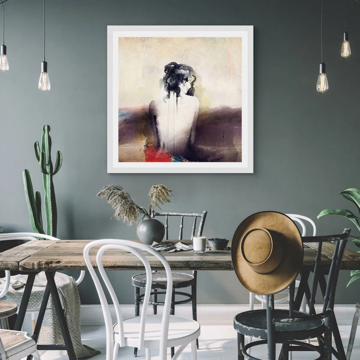 Affiche dans un cadre blanc - Poster - Lignes lisses, formes ovales - 50x50 cm