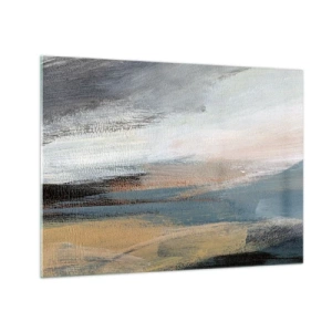 Impression sur verre - Image sur verre - Un paysage abstrait aux couleurs froides et terreuses. - 70x50cm - Abstraction : paysage nordique - Décoration murale moderne pour le salon et la chambre ARTTOR
