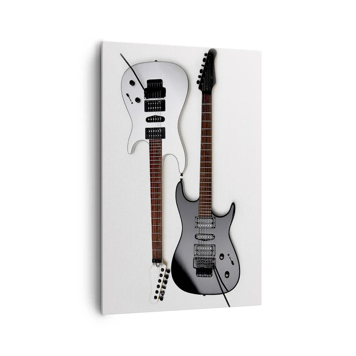Impression sur toile - Image sur toile - Deux guitares électriques en noir et blanc sur fond clair. - 80x120cm - Harmonie des formes - Décoration murale moderne pour le salon et la chambre ARTTOR