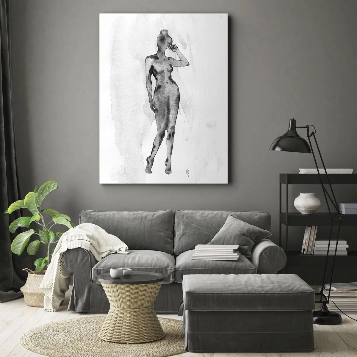 Impression sur toile - Image sur toile - Croquis d'une silhouette de femme en nuances de gris - 80x120cm - Etude de l'idéal de la féminité - Décoration murale moderne pour le salon et la chambre ARTTOR