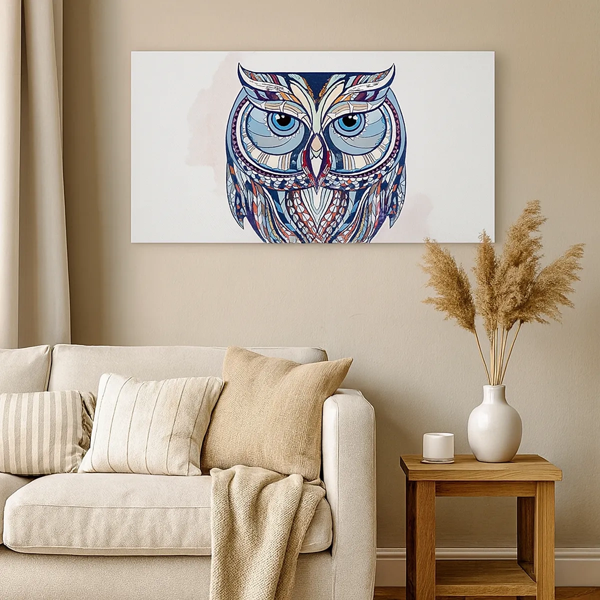 Impression sur toile - Image sur toile - Chouette ornementale élaborée - 30x30 cm