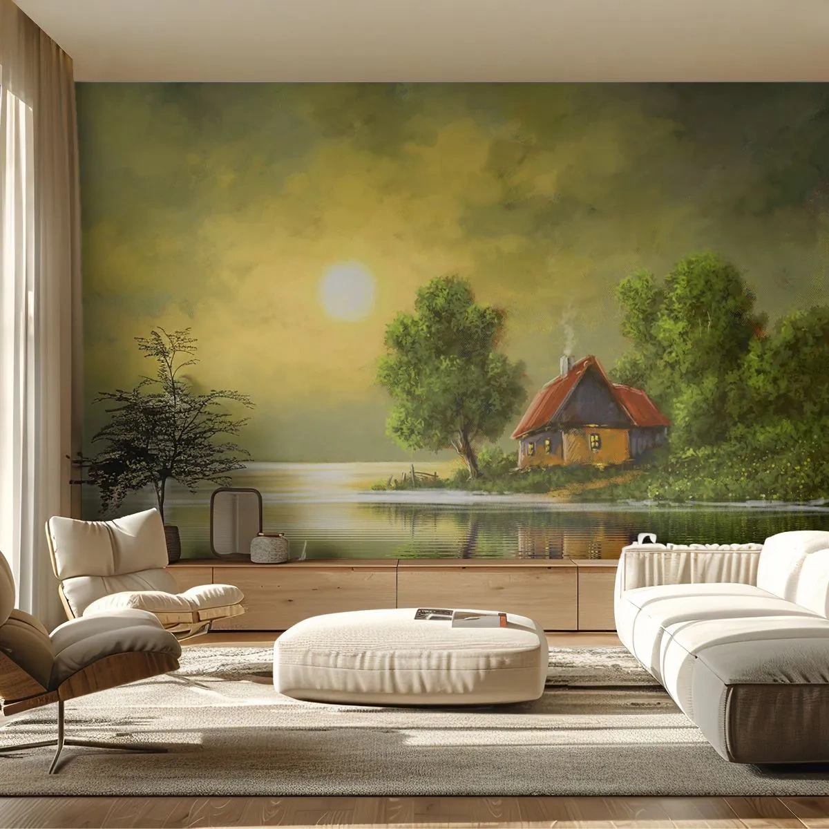 Papier Peint Autocollant Deluxe Sticker - Beau, comme une image - Paysage, Maison de campagne, Voilier - 250x175 cm