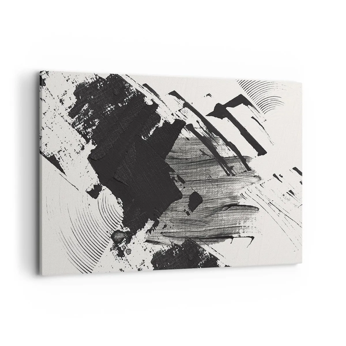 Impression sur toile - Image sur toile - Traits abstraits de noir sur fond blanc - 120x80cm - Abstraction – expression du noir - Décoration murale moderne pour le salon et la chambre ARTTOR