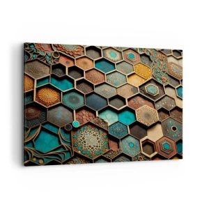 Impression sur toile - Image sur toile - Ornements colorés aux motifs hexagonaux - 100x70cm - Ornements arabes – variation - Décoration murale moderne pour le salon et la chambre ARTTOR