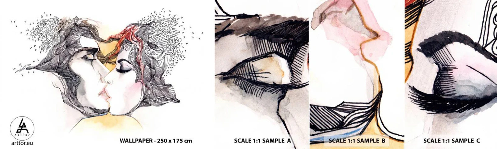 Échantillon De Papier Peint Standard Eco - Le monde n'existe pas - Abstraction, Couple d'amoureux, Baiser - 100x30 cm