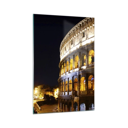 Impression sur verre - Image sur verre - Le Colisée illuminé par les lumières la nuit à Rome - 70x100cm - Il est temps de commencer les Jeux - Décoration murale moderne pour le salon et la chambre ARTTOR