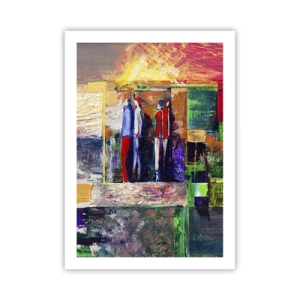 Affiche - Poster - Abstraction colorée avec des silhouettes de personnages et des couleurs intenses - 50x70cm - Relations et émotions - Décoration murale moderne pour le salon et la chambre ARTTOR