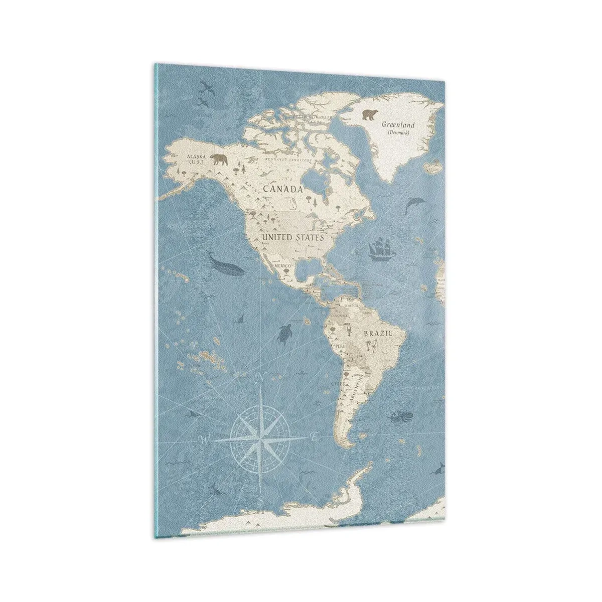 Impression sur verre - Image sur verre - Carte du monde décorative dans les tons bleu et beige - 80x120cm - Le monde à porter de main - Décoration murale moderne pour le salon et la chambre ARTTOR