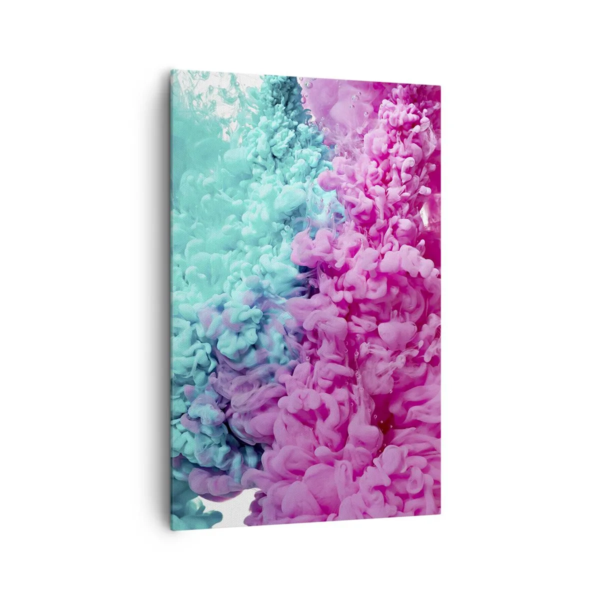 Impression sur toile - Image sur toile - Vagues colorées de turquoise et de rose dans une forme abstraite - 80x120cm - Rencontre finale - Décoration murale moderne pour le salon et la chambre ARTTOR