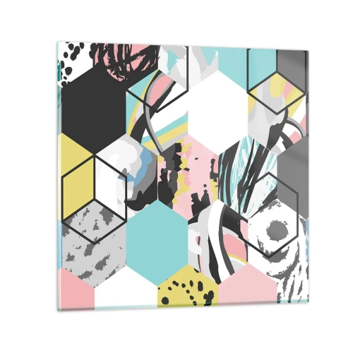 Impression sur verre - Image sur verre - Hexagones et cubes en six couleurs - 40x40 cm
