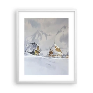Affiche dans un cadre blanc - Poster - Dans une vallée enneigée - 40x50 cm