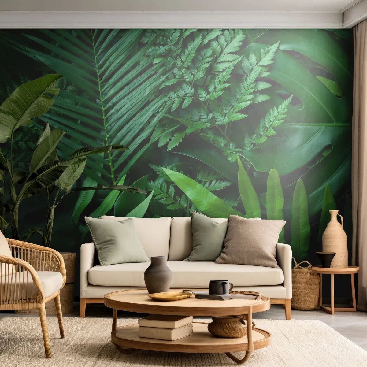 Papier Peint Photo Standard Eco - Emmitouflé de verdure - Plante exotique, Feuille de palmier, Feuille de monstre - 250x175 cm