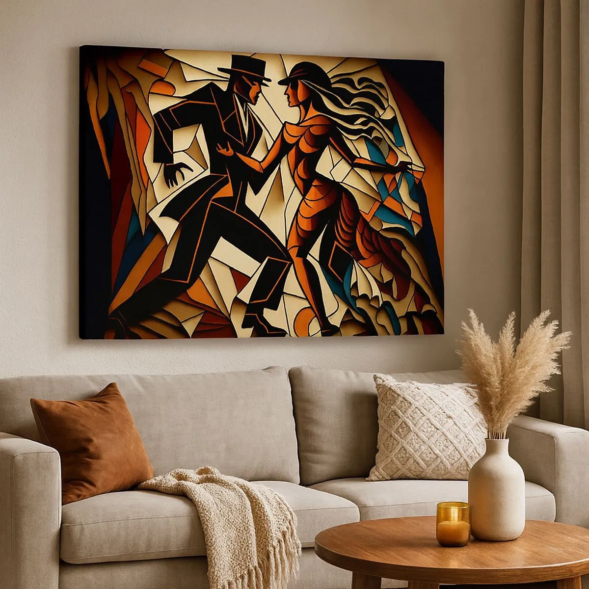Impression sur toile - Image sur toile - Un couple dynamique dansant sous une forme abstraite. - 70x50cm - Danse de passion et de volupté - Décoration murale moderne pour le salon et la chambre ARTTOR