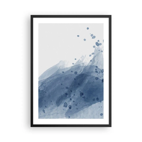 Affiche dans un cadre noir - Poster - Vagues aquarelles dans des tons de bleu - 50x70cm - Tulle bleu - Décoration murale moderne pour le salon et la chambre ARTTOR