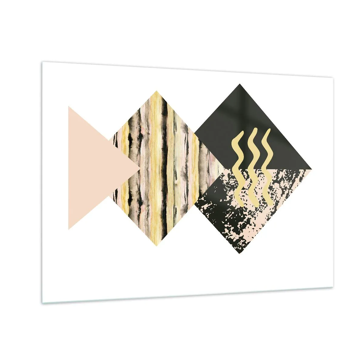 Impression sur verre - Image sur verre - Composition géométrique abstraite avec des triangles et des textures - 100x70cm - Pas si simple - Décoration murale moderne pour le salon et la chambre ARTTOR