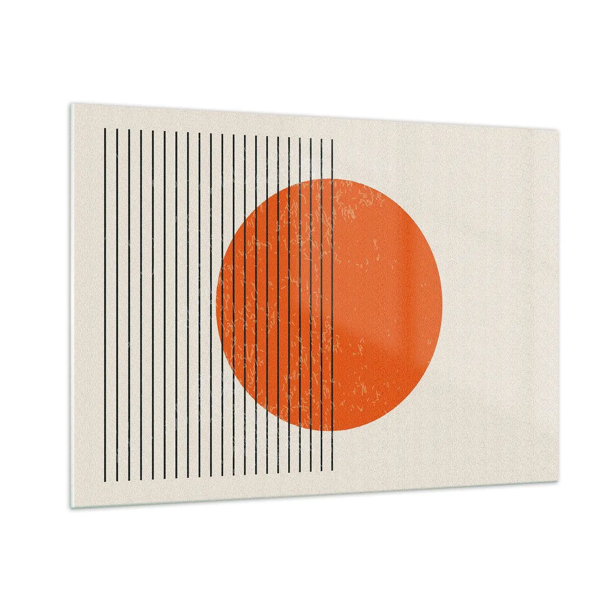 Impression sur verre - Image sur verre - Composition géométrique avec cercle et lignes orange - 100x70cm - Toujours le soleil - Décoration murale moderne pour le salon et la chambre ARTTOR