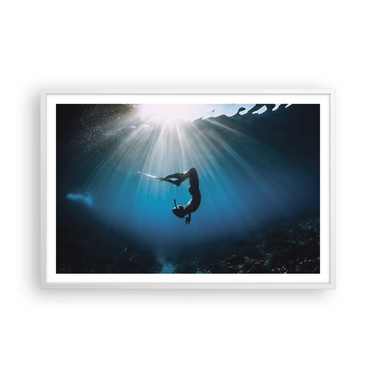 Affiche dans un cadre blanc - Poster - Dans sous-marine - 91x61 cm