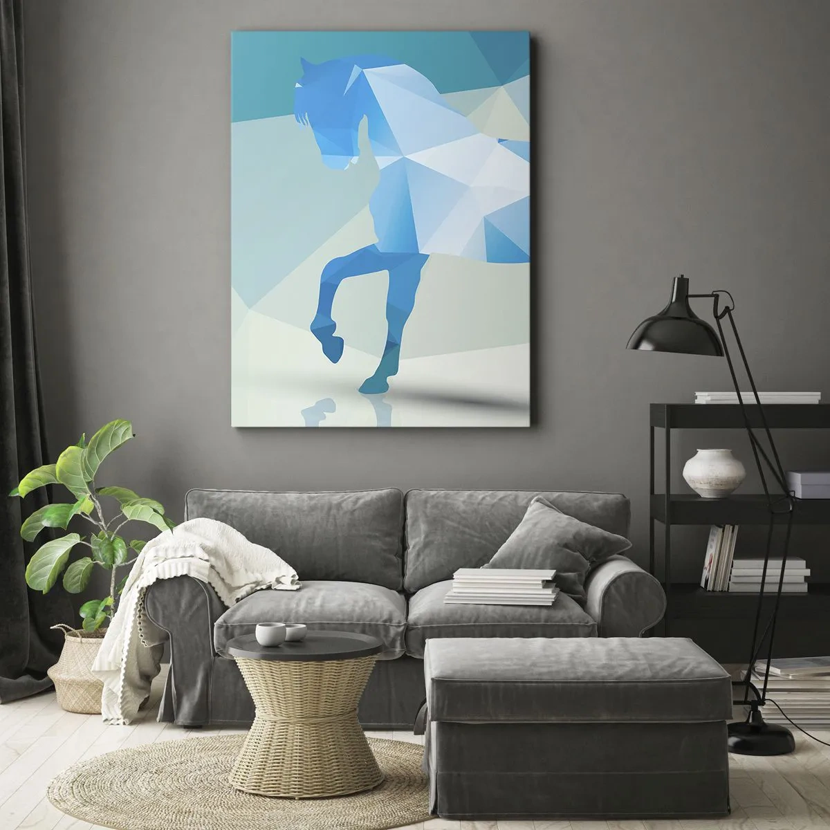 Impression sur toile - Image sur toile - Cheval géométrique en turquoise - 55x100 cm