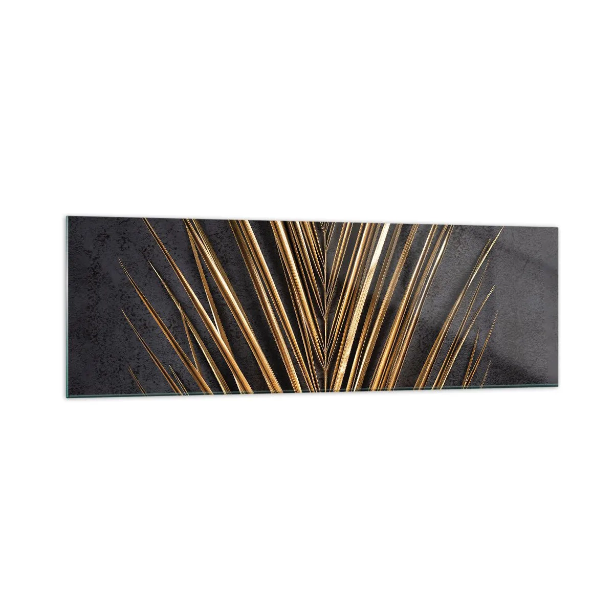 Impression sur verre - Image sur verre - Feuille tropicale dorée sur fond noir - 160x50cm - L'or des tropiques - Décoration murale moderne pour le salon et la chambre ARTTOR