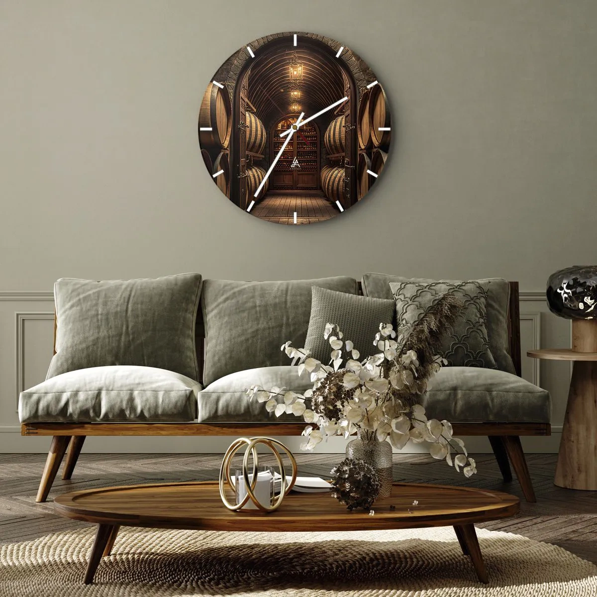 Horloge murale - Pendule murale - Fûts en bois dans une cave à vin éclairée - 30x30cm - Cave climatisée - Décoration murale moderne pour le salon, la cuisine et la chambre ARTTOR