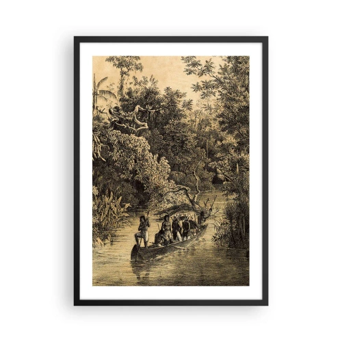 Affiche dans un cadre noir - Poster - Une gravure d'une forêt tropicale et d'un bateau sur une rivière - 50x70cm - Expédition à la source - Décoration murale moderne pour le salon et la chambre ARTTOR