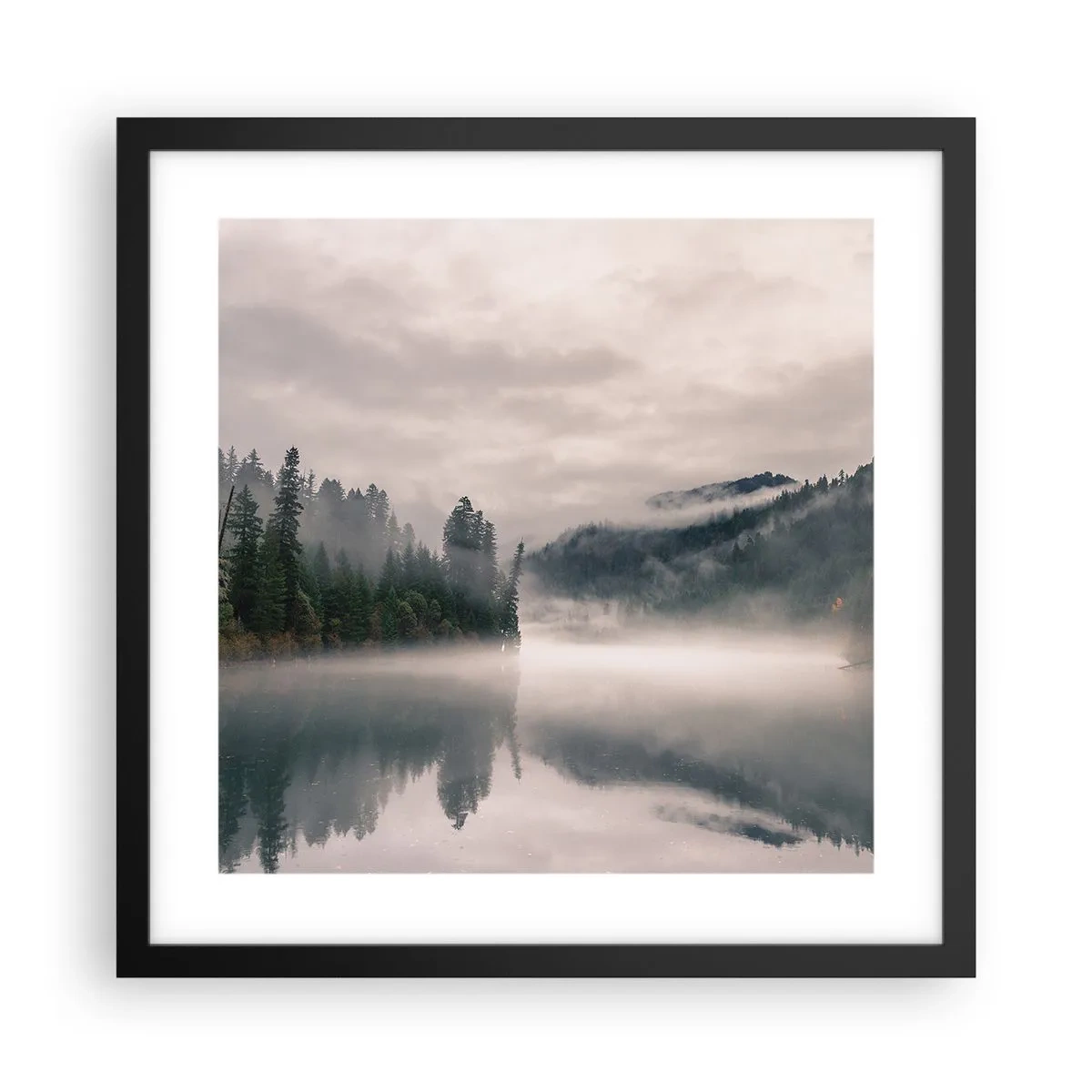 Affiche dans un cadre noir - Poster - Reflet dans le brouillard - 40x40 cm