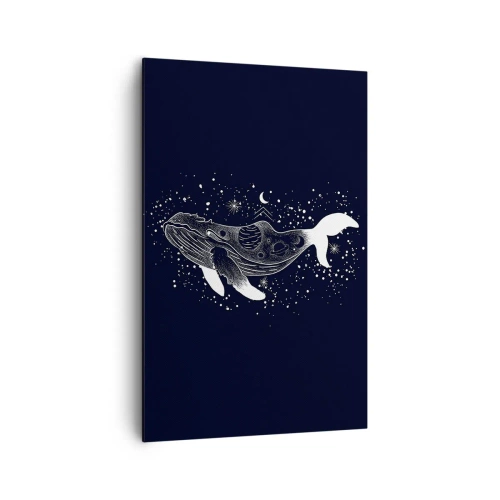 Impression sur toile - Image sur toile - Une illustration graphique d'une baleine dans un style de l'ère spatiale. - 80x120cm - Dans l'océan de l'univers - Décoration murale moderne pour le salon et la chambre ARTTOR