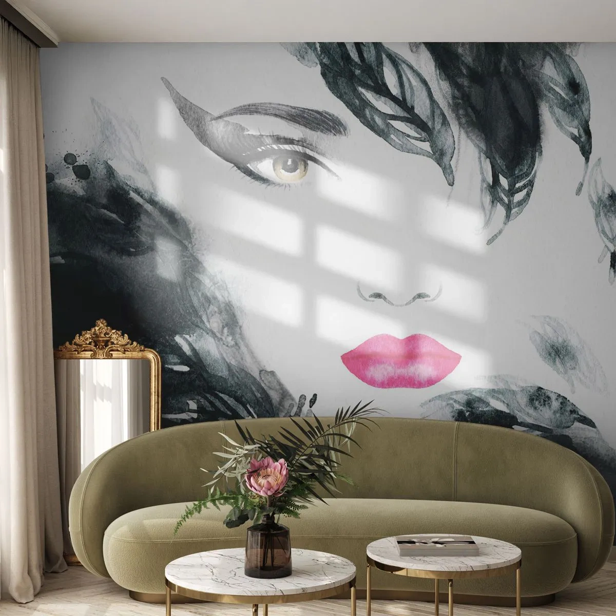 Papier Peint Autocollant Deluxe Sticker - Attention! Femme fatale - Abstraction, Visage de femme, Portrait d'une femme - 250x175 cm