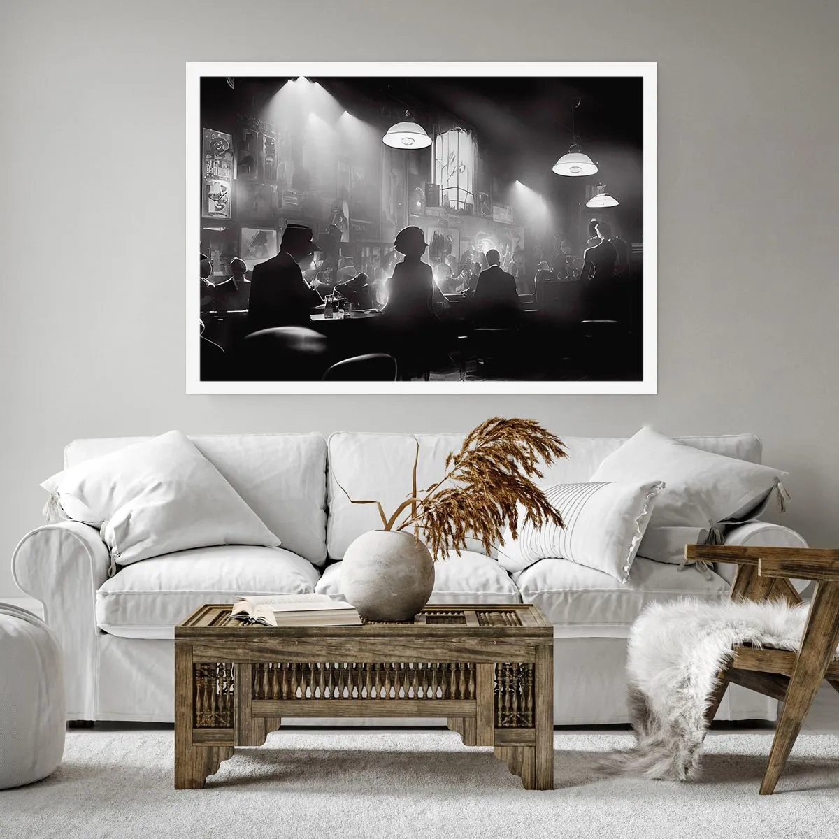 Affiche - Poster - Scène de boîte de nuit de jazz en noir et blanc - 100x70cm - Dans une ambiance jazz - Décoration murale moderne pour le salon et la chambre ARTTOR