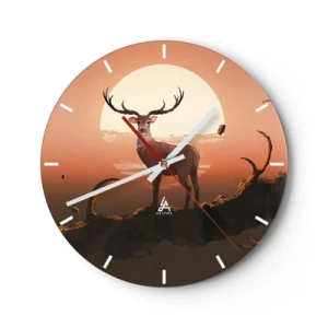 Horloge murale - Pendule murale - Silhouette d'un cerf contre le soleil couchant - 30x30cm - Cette nuit ne ressemble à aucune autre - Décoration murale moderne pour le salon, la cuisine et la chambre ARTTOR