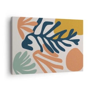 Impression sur toile - Image sur toile - Feuilles colorées dans un style abstrait - 70x50cm - Mers de corail - Décoration murale moderne pour le salon et la chambre ARTTOR