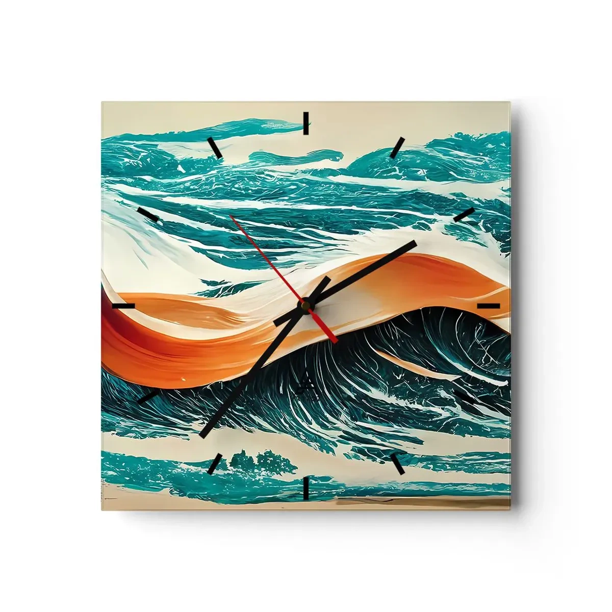 Horloge murale - Pendule murale - Vagues de mer dynamiques avec ruban abstrait - 30x30cm - Le rêve d'un surfeur - Décoration murale moderne pour le salon et la chambre ARTTOR