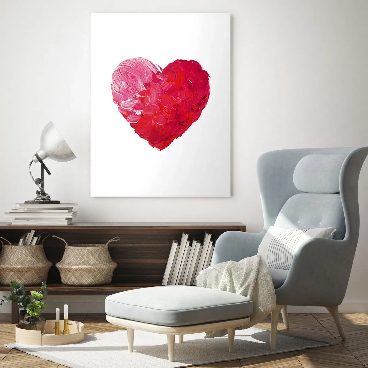 Impression sur verre - Image sur verre - Coeur abstrait peint avec des traits rouges - 50x70cm - All you need is love - Décoration murale moderne pour le salon et la chambre ARTTOR