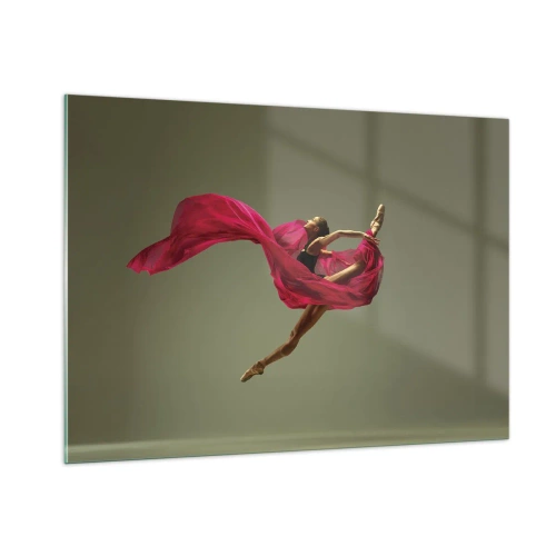 Impression sur verre - Image sur verre - Une danseuse en vol avec un tissu fuchsia fluide - 100x70cm - Flamme dansante - Décoration murale moderne pour le salon et la chambre ARTTOR