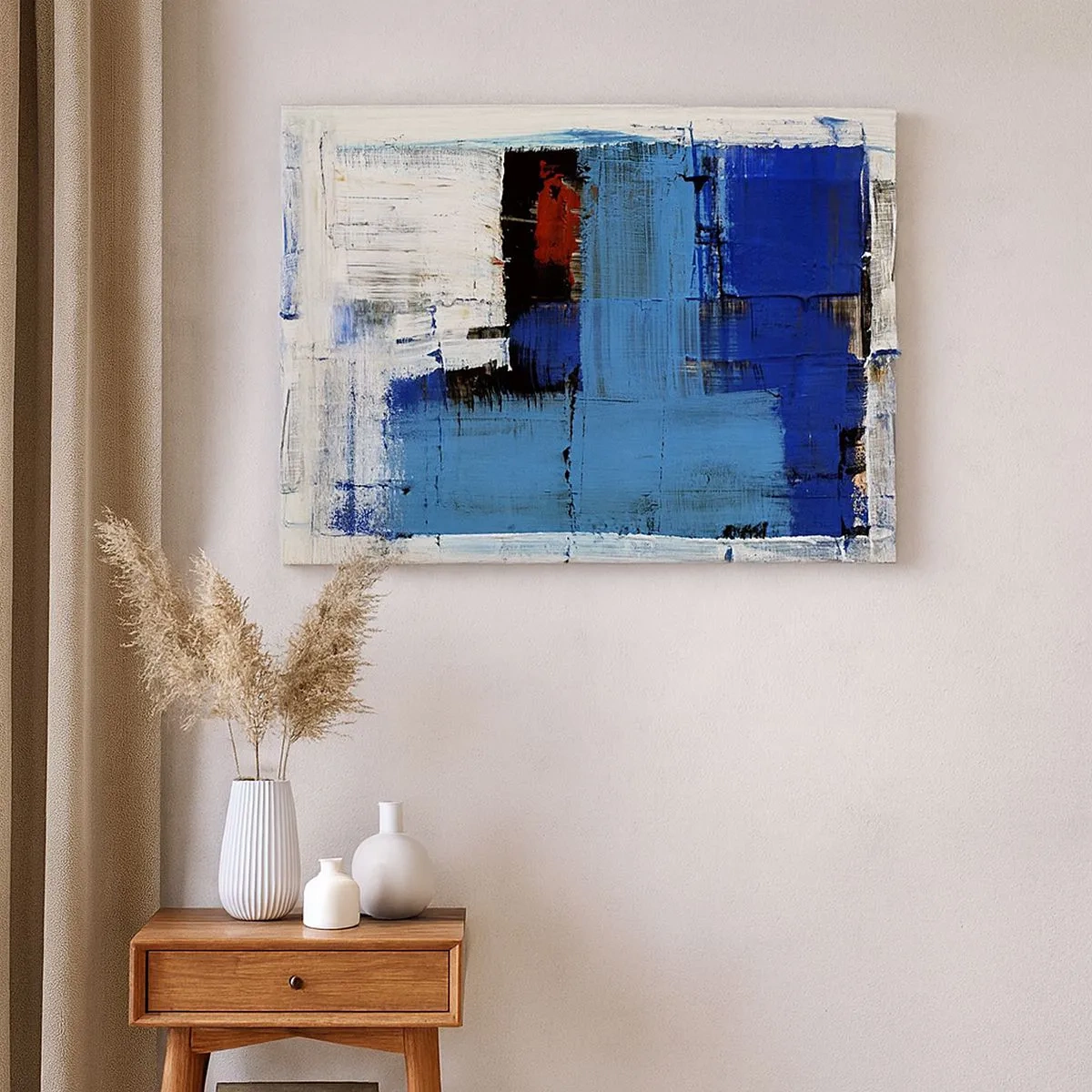 Impression sur toile - Image sur toile - Composition abstraite dans les tons de bleu et de blanc - 70x50cm - Secret de bleu - Décoration murale moderne pour le salon et la chambre ARTTOR