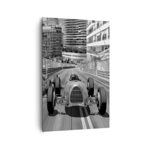 Impression sur toile - Image sur toile - Scène de course automobile rétro monochrome - 80x120cm - Il y a longtemps à Monté Carlo - Décoration murale moderne pour le salon et la chambre ARTTOR