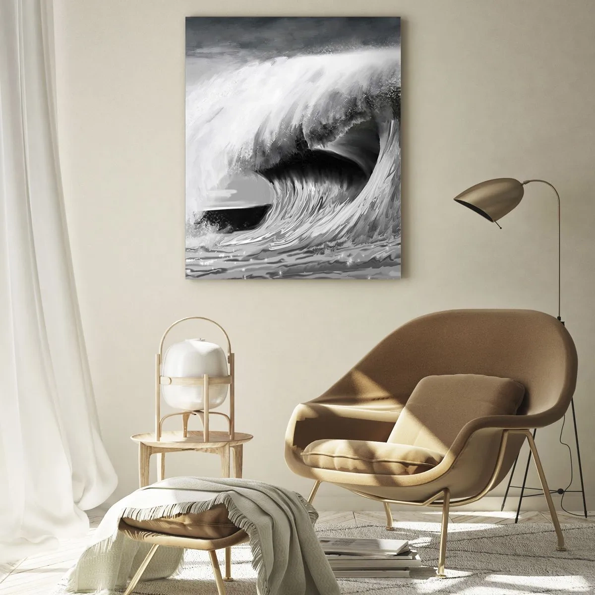 Impression sur verre - Image sur verre - Une vague puissante capturée dans une esthétique en noir et blanc - 50x70cm - La colère de l'océan - Décoration murale moderne pour le salon et la chambre ARTTOR