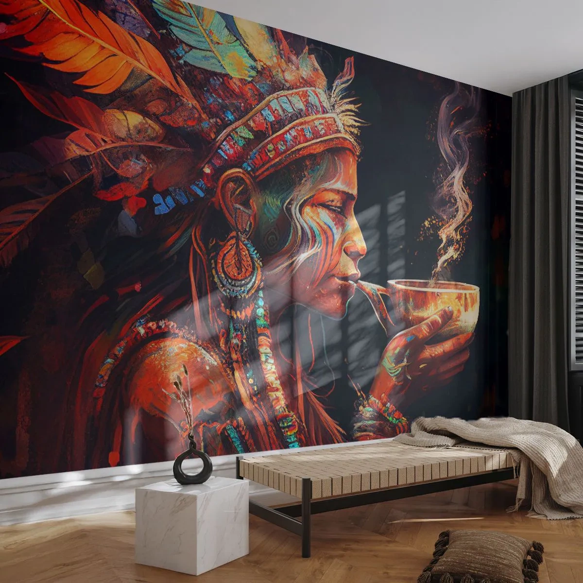 Papier Peint Photo Premium Canvas - Rituel magique - Chaman, Indien, Ayahuasca - 250x175 cm