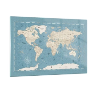 Impression sur verre - Image sur verre - Carte du monde stylisée sur fond bleu - 120x80cm - Le monde à porter de main - Décoration murale moderne pour le salon et la chambre ARTTOR
