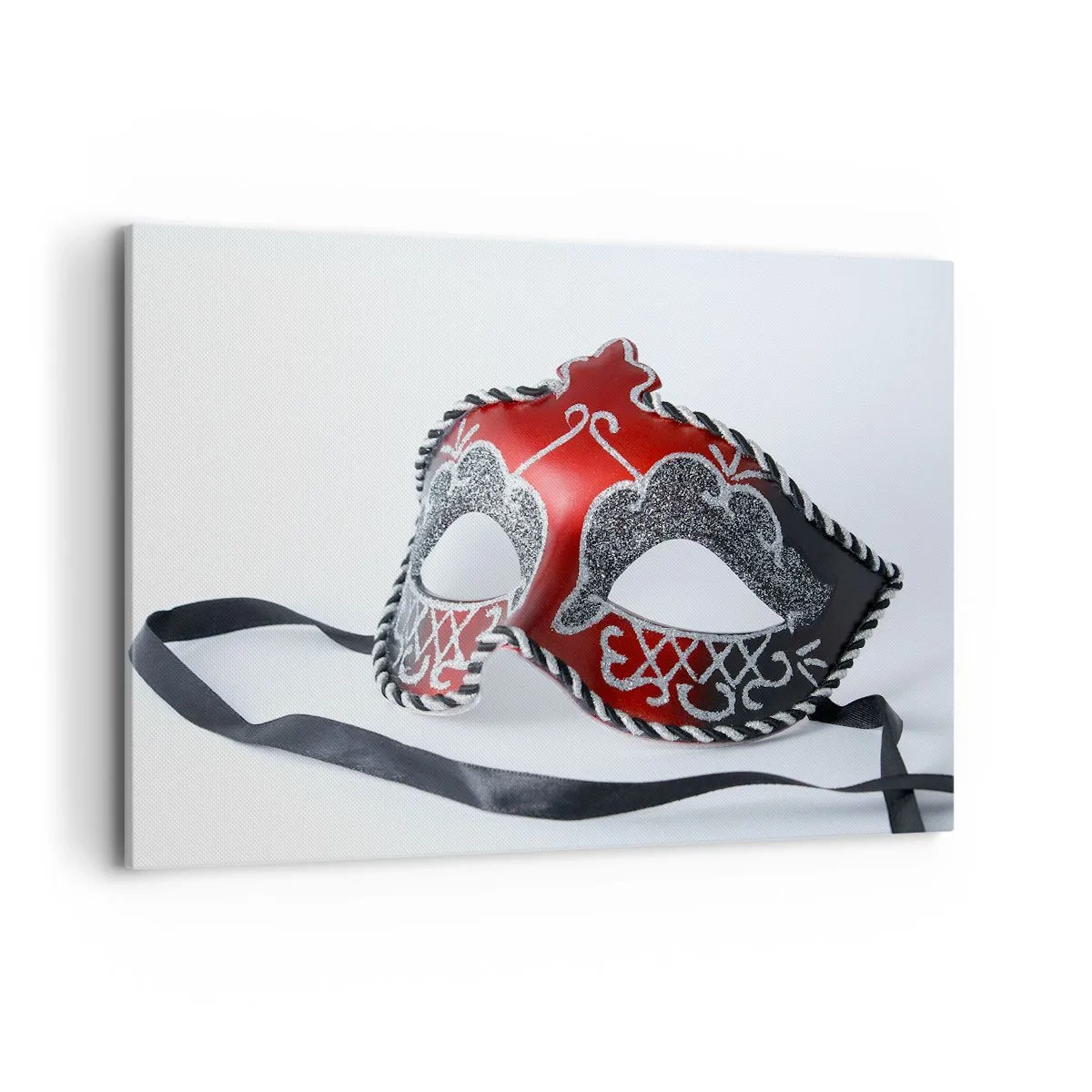 Impression sur toile - Image sur toile - Masque de carnaval rouge sur fond clair - 120x80cm - Invitation au bal - Décoration murale moderne pour le salon et la chambre ARTTOR