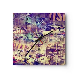 Horloge murale - Pendule murale - Collage abstrait coloré avec texte et graphiques - 30x30cm - Et c'est tout ce qu'il y a à faire - Décoration murale moderne pour le salon et la chambre ARTTOR