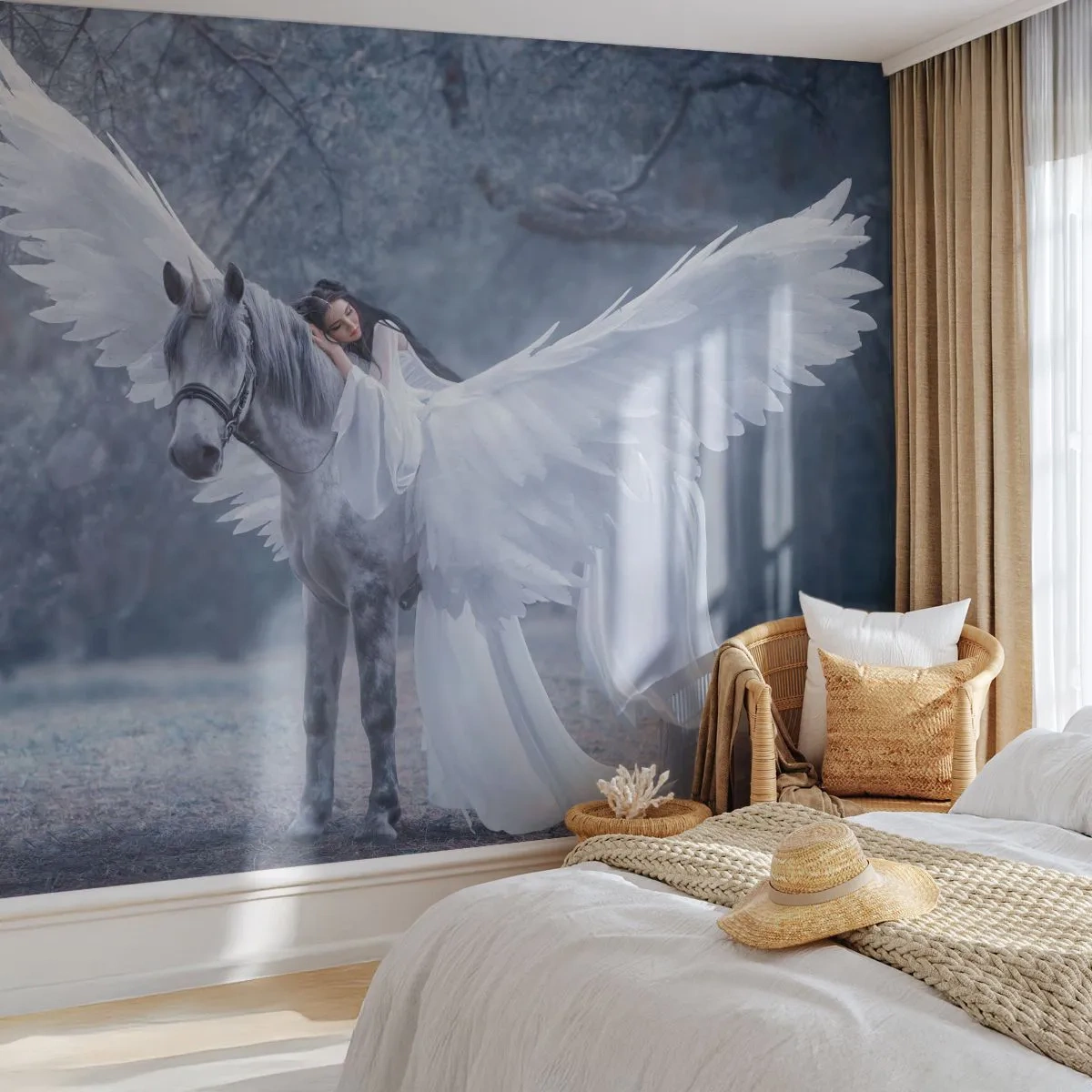 Papier Peint Photo Premium Sand - Un moment inspiré - Abstraction, Cheval, Femme - 200x140 cm