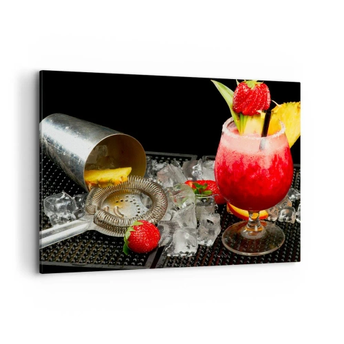 Impression sur toile - Image sur toile - Un cocktail coloré avec des fraises, de la glace et de l'ananas - 100x70cm - Envouter le goût - Décoration murale moderne pour le salon et la chambre ARTTOR
